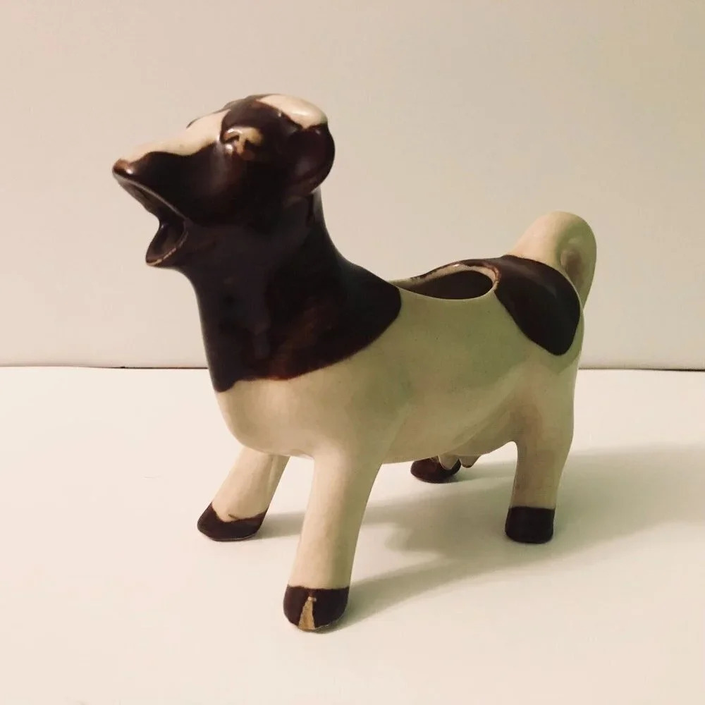 Vintage  Ceramic Cow Creamer Figurine 7 Inch Long Japan